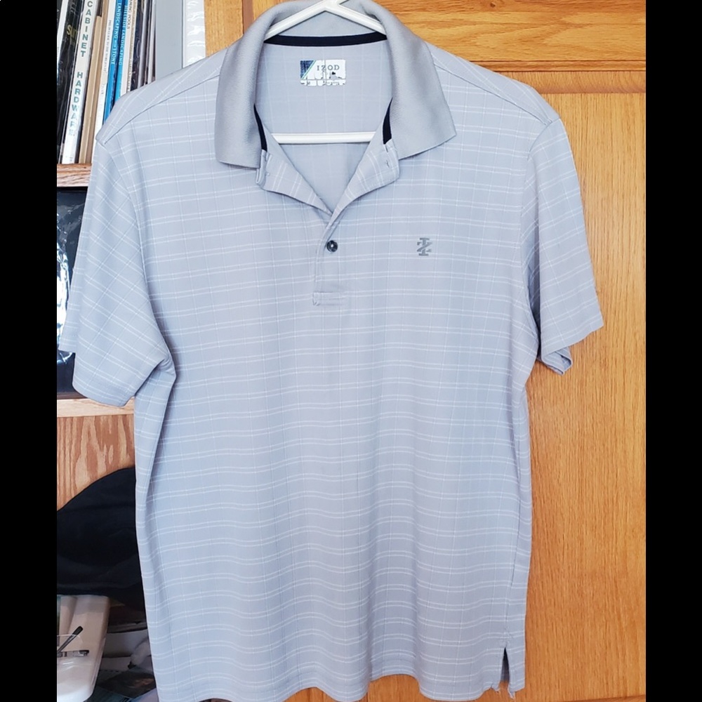 Izod polo, gray with white stripes, men’s M